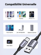 UGREEN Câble USB C Charge Rapide 3A QC3.0 480Mbps Nylon Tressé (0.5M,1Pack)
