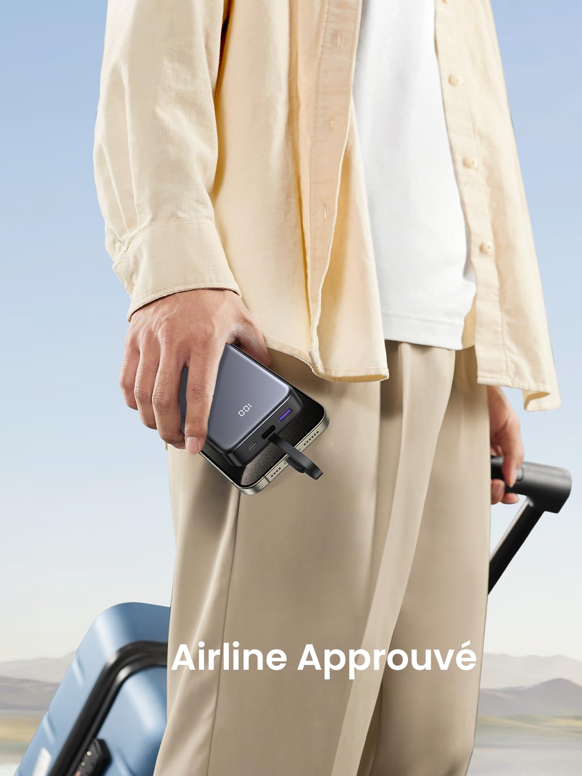 UGREEN Batterie Externe 20000mAh 22.5Wavec Câble USB C Intégré -airline approuve