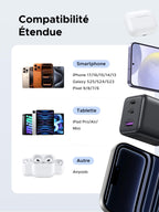 UGREEN Zapix 30W Chargeur USB C Rapide iPhone 3 Ports Prise Secteur (Noir)