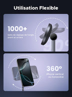 Doté d’une forte fixation magnétique et d’un design compatible MagSafe, le chargeur sans fil UGREEN MagFlow 2-en-1 offre une charge Qi2 15W et permet un positionnement flexible de l’iPhone avec rotation à 360° et plus de 1000 tests d’angle.
