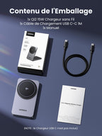 UGREEN MagFlow 2 en 1 Qi2 Chargeur Induction iPhone 15W -contenu de l'emballage