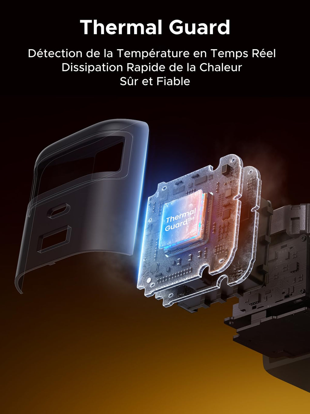 UGREEN chargeur rétractable avec détection de température en temps réel pour une dissipation thermique rapide et sûre.