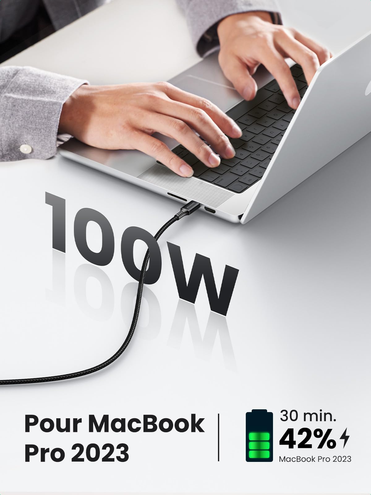 UGREEN Zapix Câble USB C 100W PD 20V 5A Charge Rapide Nylon Tressé (0,5M)
