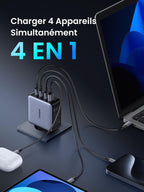 UGREEN Nexode X 160W USB C Chargeur Rapide 4 Ports GaNInfinity Prise USB C Compatible avec iPhone 16 Plus Pro Max 15 14 13 12 11 Galaxy PPS 45W S24 Ultra S23 S22 Pixel iPad MacBook Air Pro M3 M2 M1