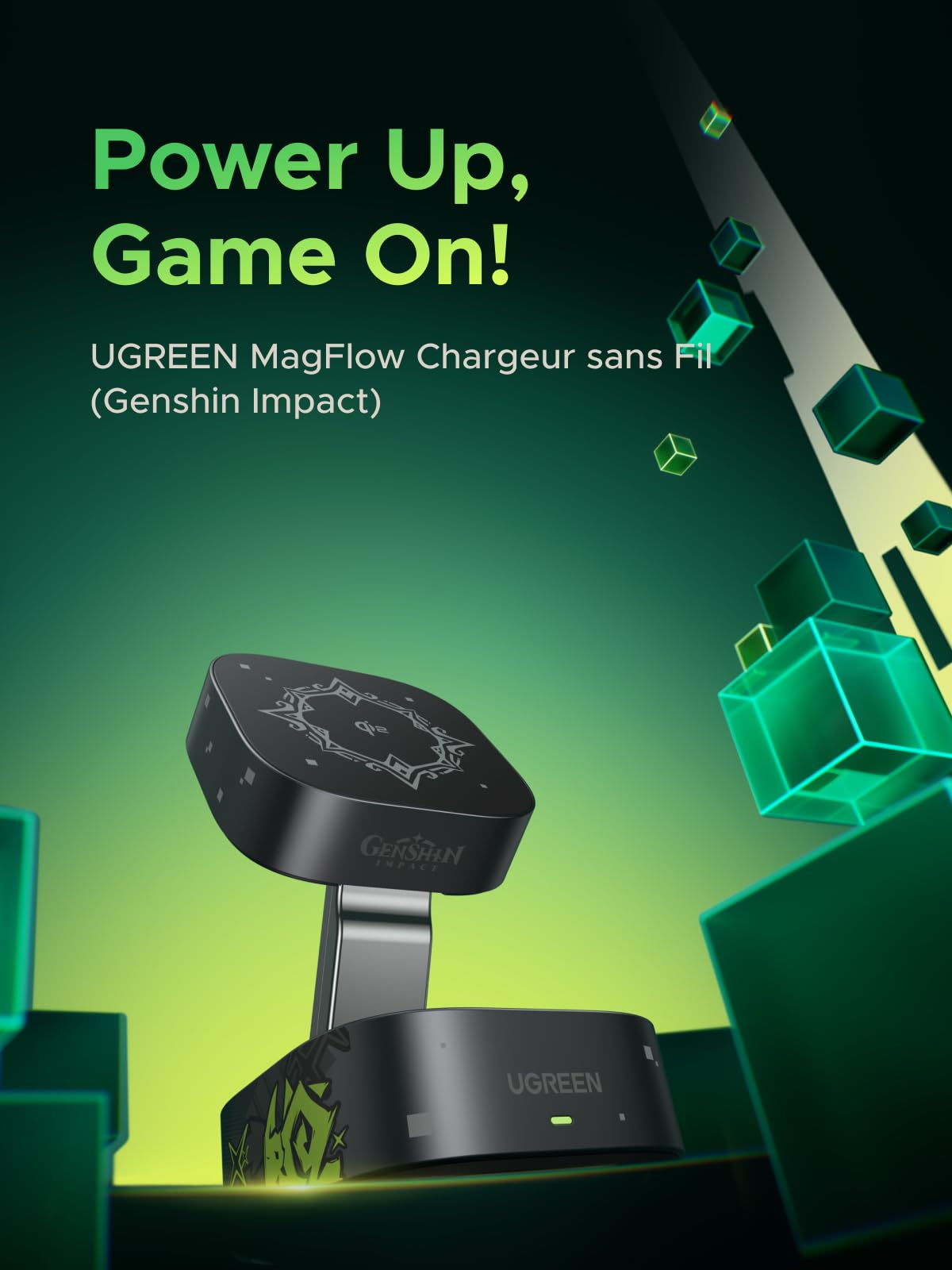 UGREEN MagFlow Chargeur Sans Fil 2-en-1 Édition Genshin Impact (Qi2 15W, Pliable)
