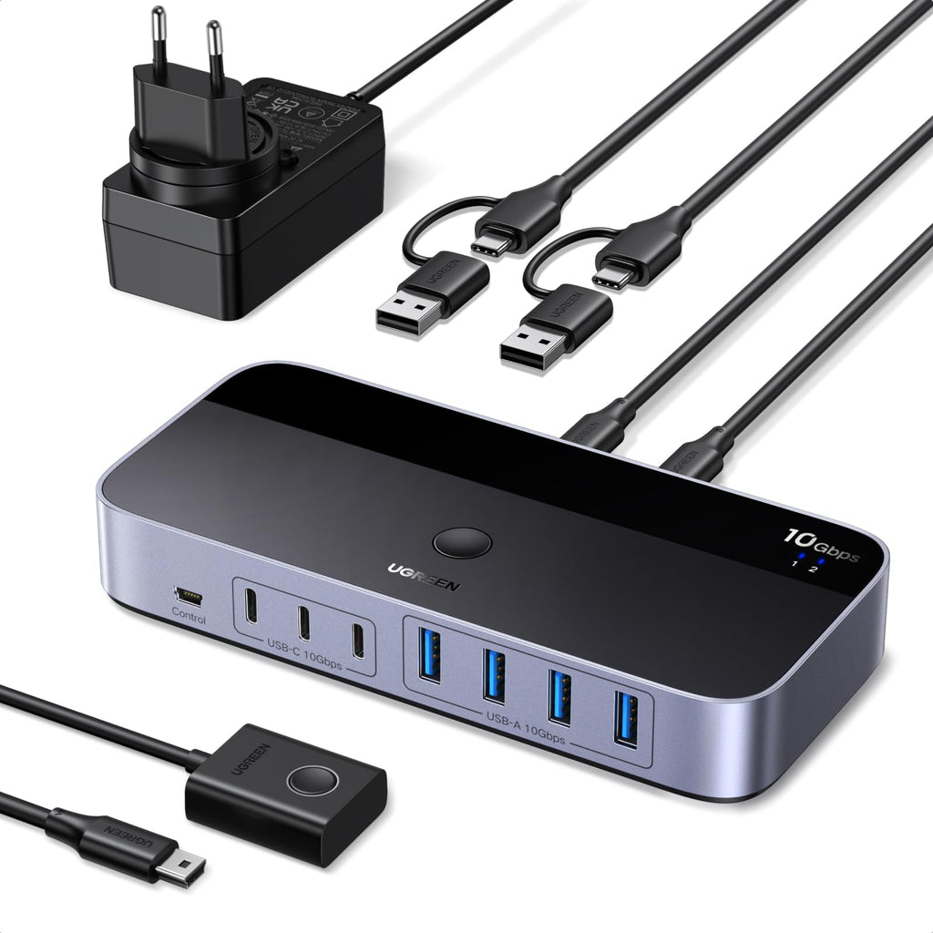 UGREEN 10Gbps Switch USB C 3.2 Commutateur KVM 2 PC Entrées 7 Sorties