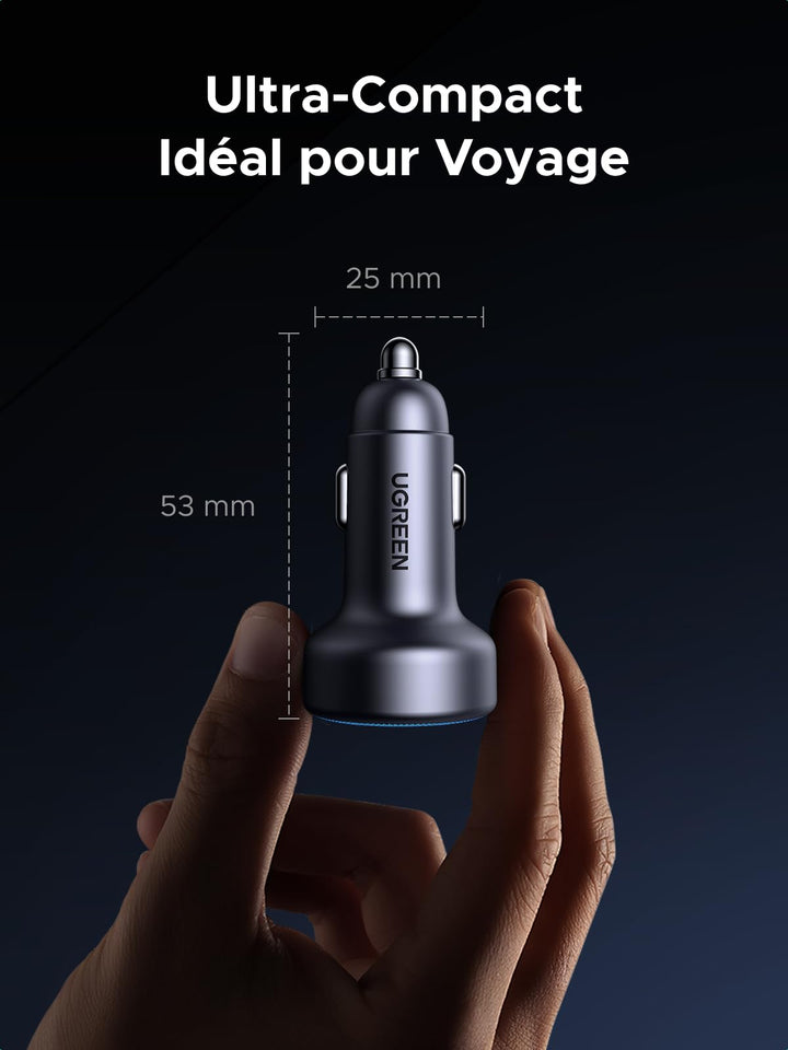 UGREEN Allume Cigare USB C 3 Ports 30W PD QC 3.0 Chargeur Voiture Rapide Lumière LED Compatible avec iPhone 16 Plus Pro Max 15 14 13 Galaxy S24 Ultra S23 Pixel 9 8 7
