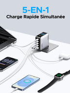 UGREEN Nexode Pro 160W Chargeur USB C Rapide 5 Ports avec Écran TFT GaN II | Compatible avec MacBook Pro Air Neo M5 M4 M3 M2 M1 iPad iPhone 17 Pro Max Air 16 15 14 13 12 Galaxy S26 S25 S24 Pixel 10 9 8