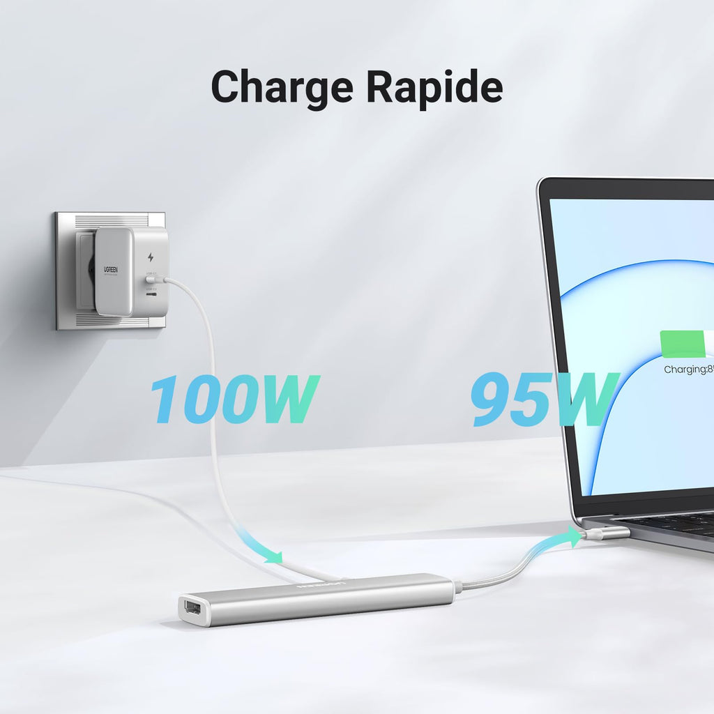 UGREEN Hub USB C 5 en 1 avec HDMI 4K 100W PD Charge 3 Ports USB 3.0 Adaptateur USB C