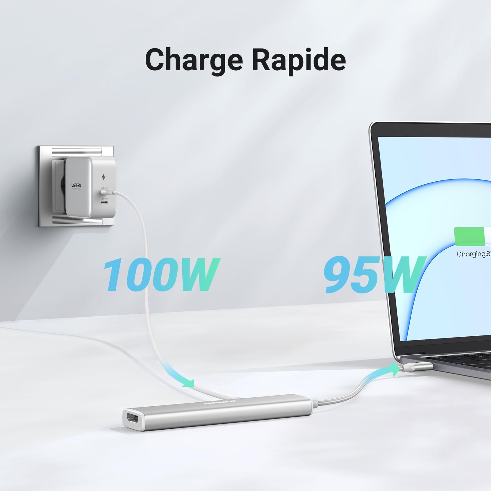 UGREEN Hub USB C 5 en 1 avec HDMI 4K 100W PD Charge 3 Ports USB 3.0 Adaptateur USB C