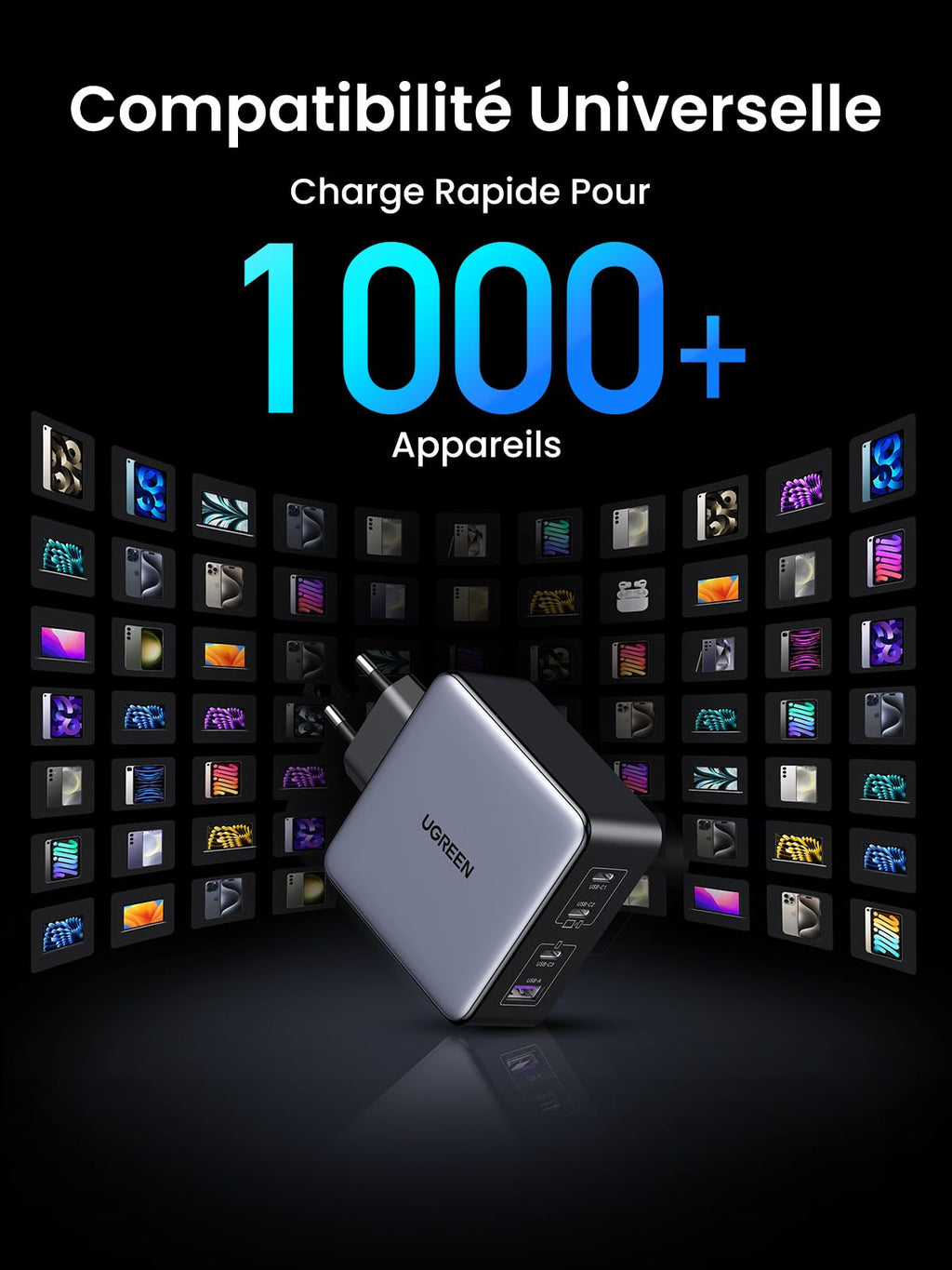 UGREEN Nexode X 160W USB C Chargeur Rapide 4 Ports GaNInfinity Prise USB C Compatible avec iPhone 16 Plus Pro Max 15 14 13 12 11 Galaxy PPS 45W S24 Ultra S23 S22 Pixel iPad MacBook Air Pro M3 M2 M1