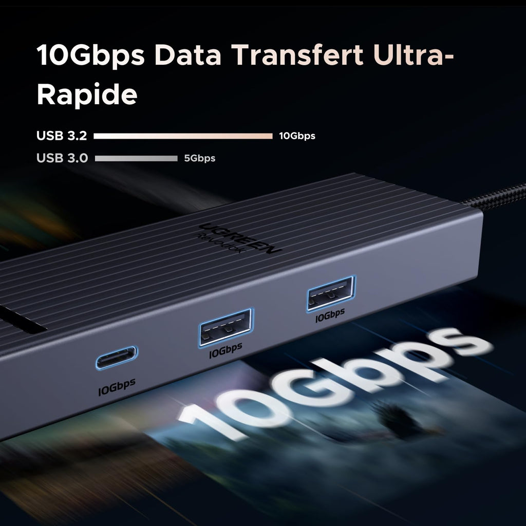 UGREEN Revodok Pro 1061 Hub USB-C 6-en-1 (10Gbps, 4K@60Hz, PD100W) -10gbps data transfert ultra-rapide