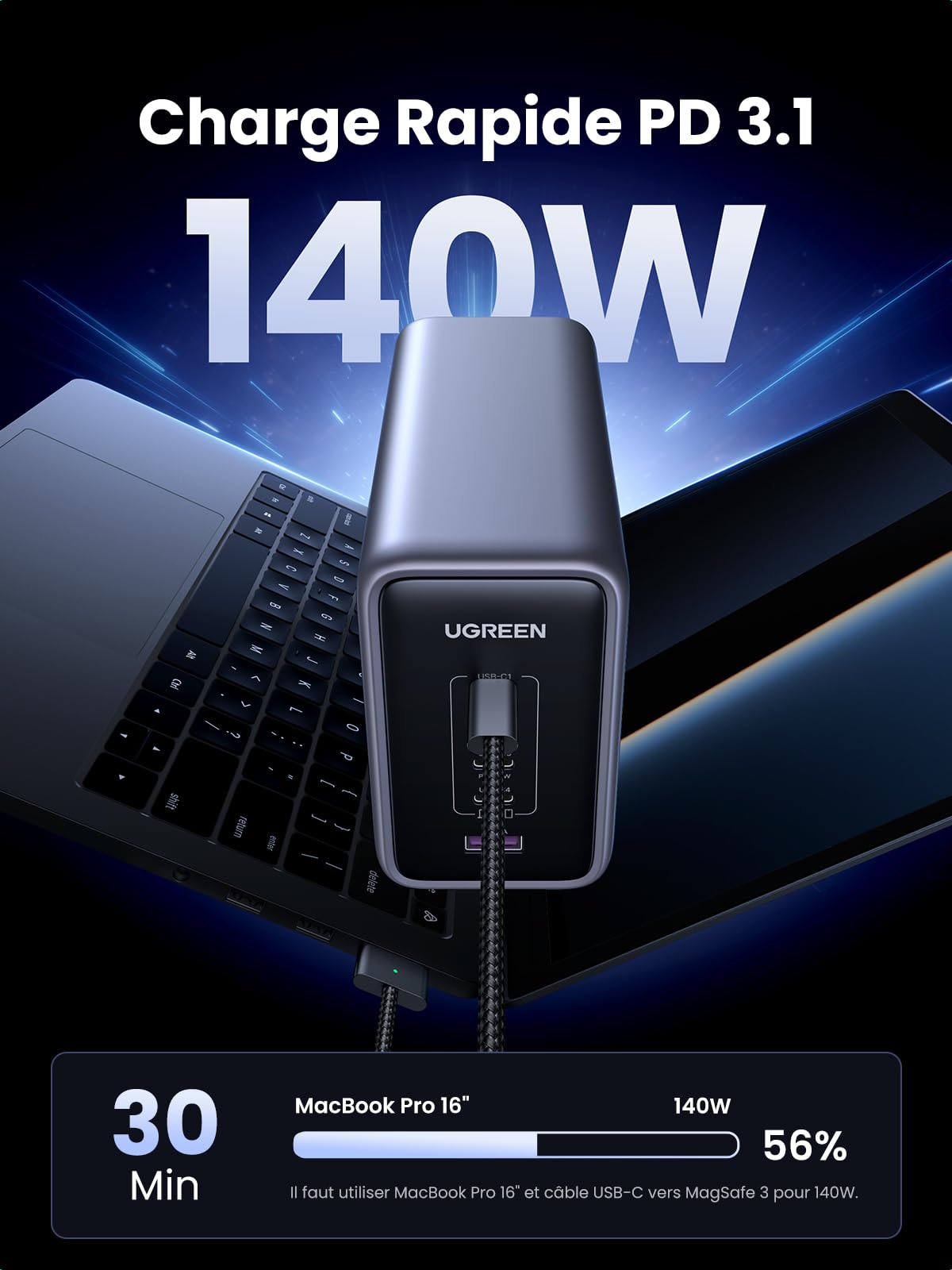 UGREEN dévoile le nouveau chargeur rapide 4 ports GaN Nexode Pro 160W