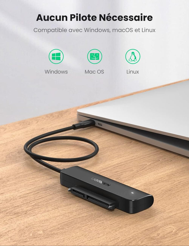 UGREEN USB C 3.1 Câble SATA Disque Dur Type C Adaptateur vers SATA pour 2,5 Pouces HDD SSD 10To Supporte UASP Compatible avec iPhone 15 Plus Pro Max Windows Mac OS Linux