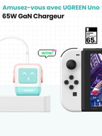 UGREEN Uno Chargeur 65W Chargeur USB C Rapide 3 Ports (Bleu Rosé)