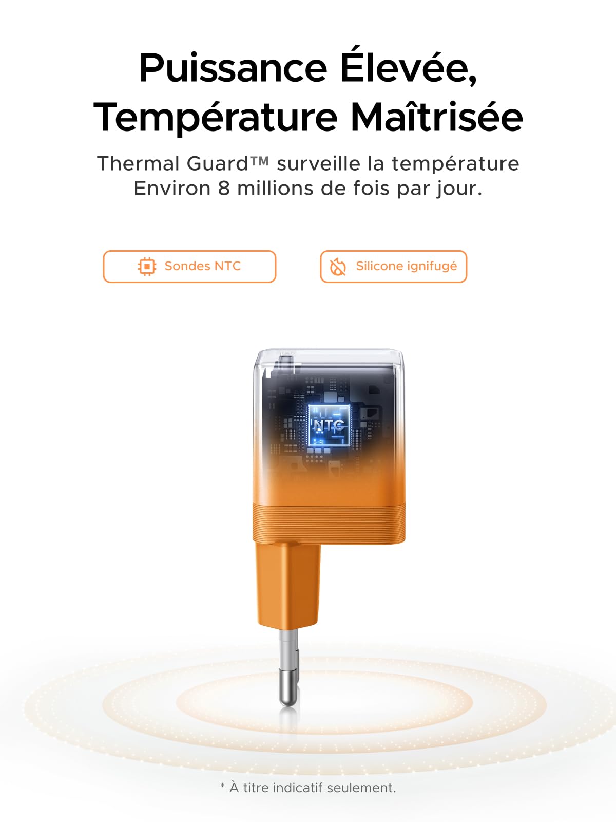 UGREEN Nexode Air 65W Chargeur USB C Rapide GaNInfinity avec Câble (Orange)