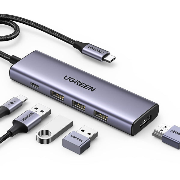 UGREEN Hub USB C 5 en 1 HDMI 4K 100W PD Charge 3 Ports USB 3.0 (Gris)