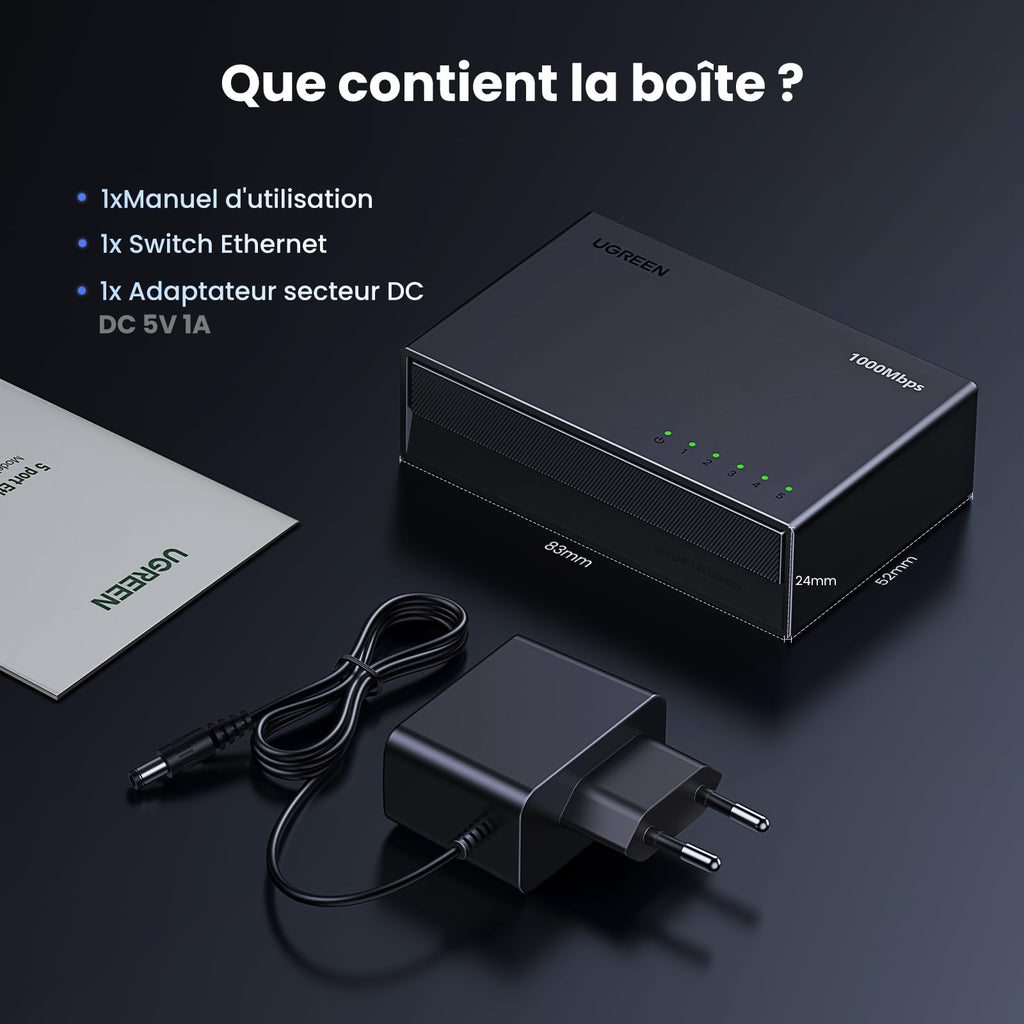UGREEN Switch Ethernet Gigabit 5 Ports Commutateur RJ45 10 100 1000Mbps