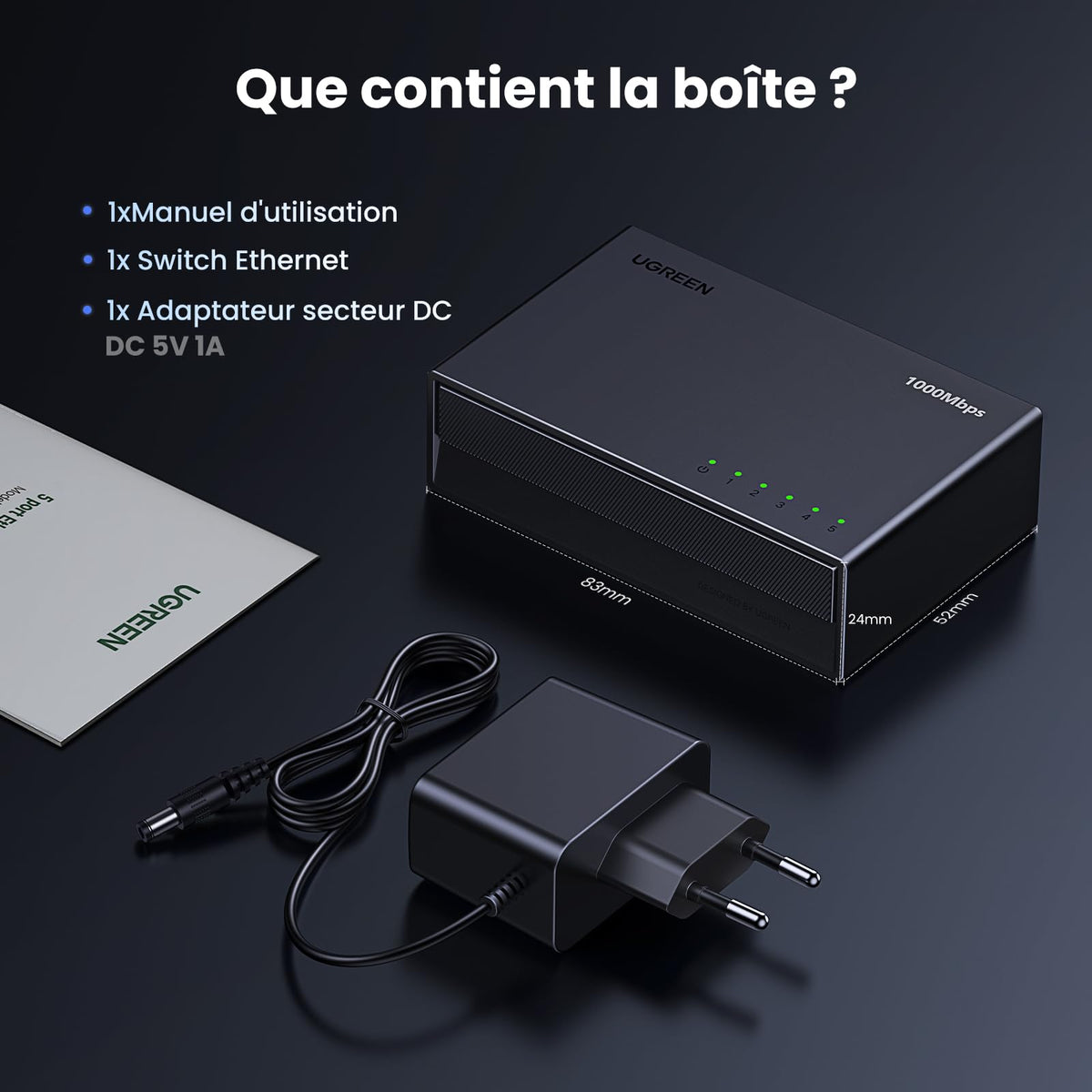 UGREEN Switch Ethernet Gigabit 5 Ports Commutateur RJ45 10 100 1000Mbps