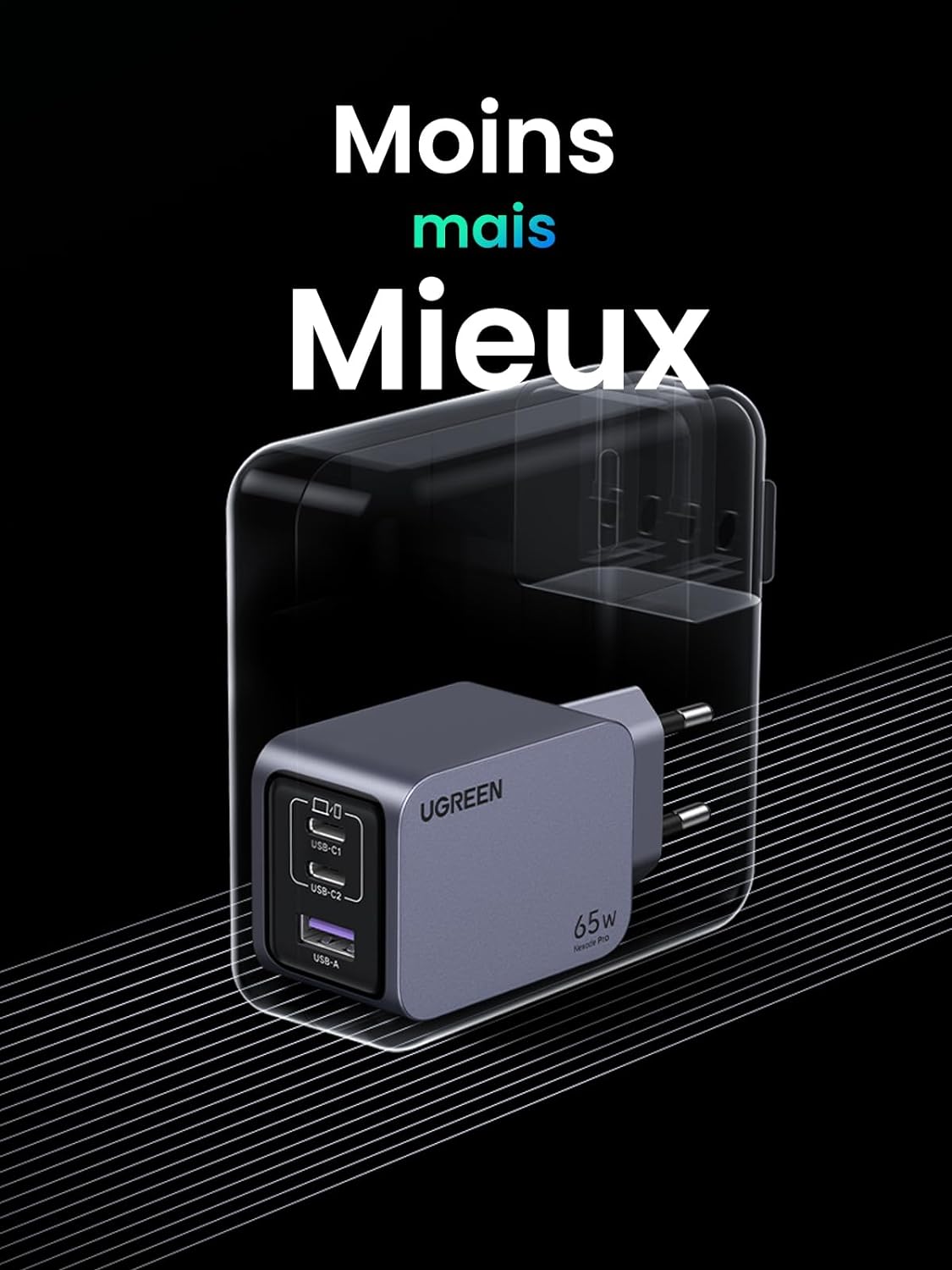 UGREEN Nexode Pro 65W 3 Port GaN Fast Chargeur