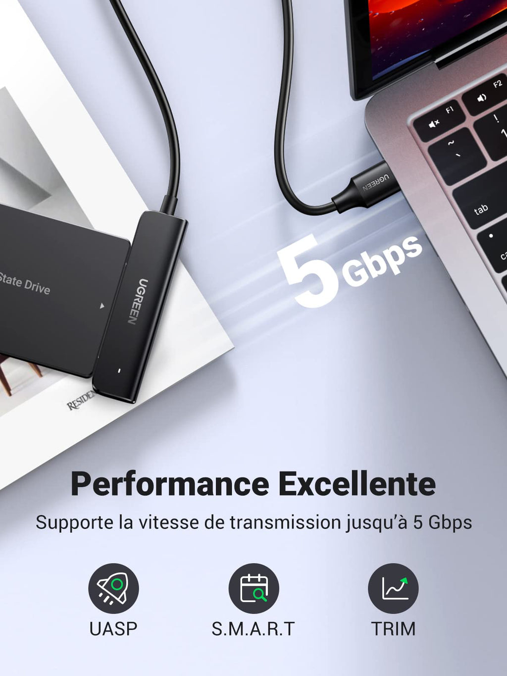 UGREEN Câble SATA USB 3.0 Adaptateur SATA USB pour Disques Durs 2,5 Pouces