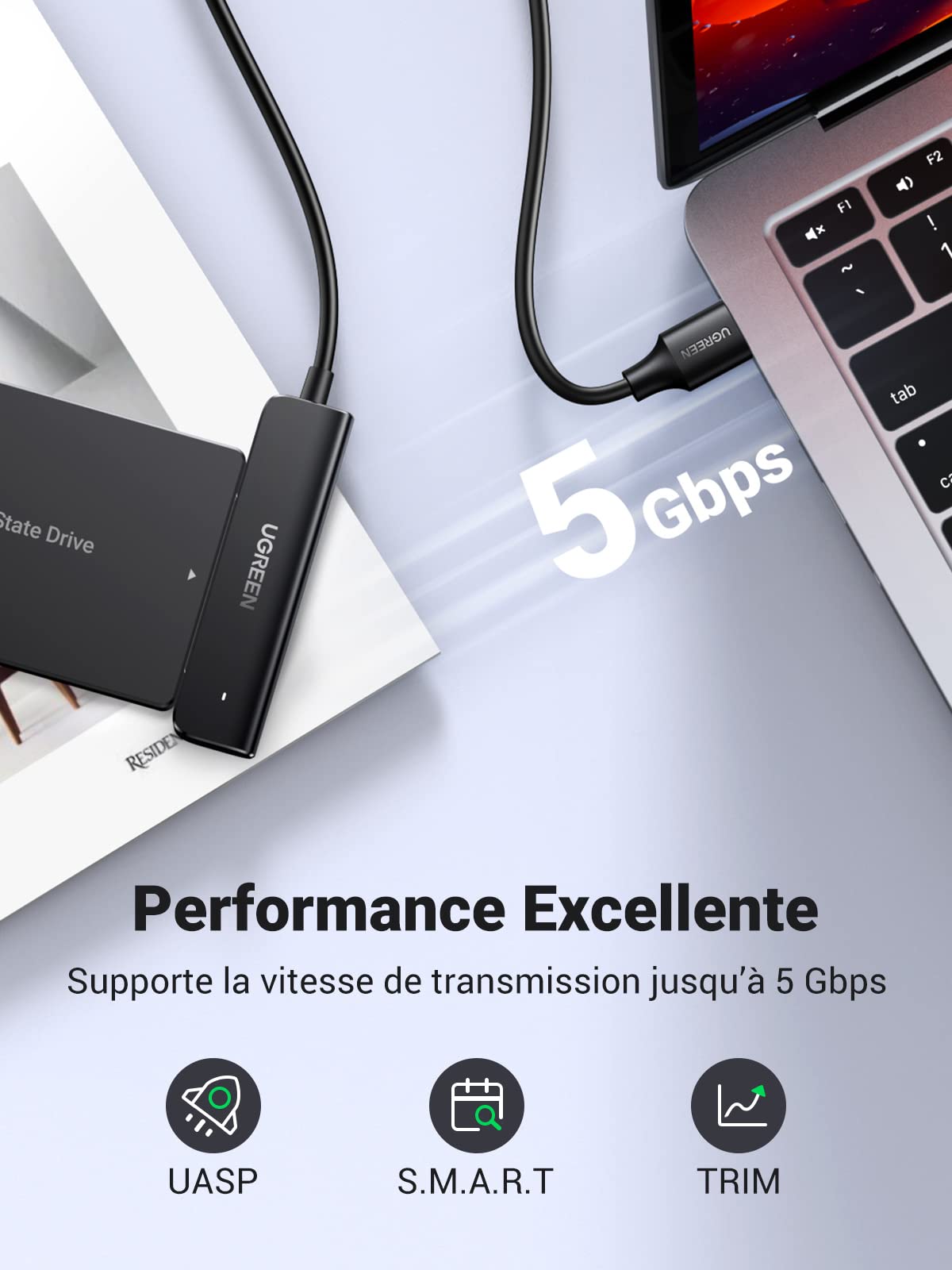 UGREEN Câble SATA USB 3.0 Adaptateur SATA USB pour Disques Durs 2,5 Pouces
