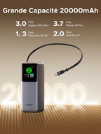 UGREEN Nexode Batterie externe 20000 mAh 165W avec câble USB-C rétractable, un chargeur de voyage idéal pour le voyage, capable de recharger 3,0 fois un Galaxy S25 Ultra, 3,7 fois un iPhone 16 Pro, 1,3 fois un MacBook Air 13", et 2,0 fois un iPad Pro 11".