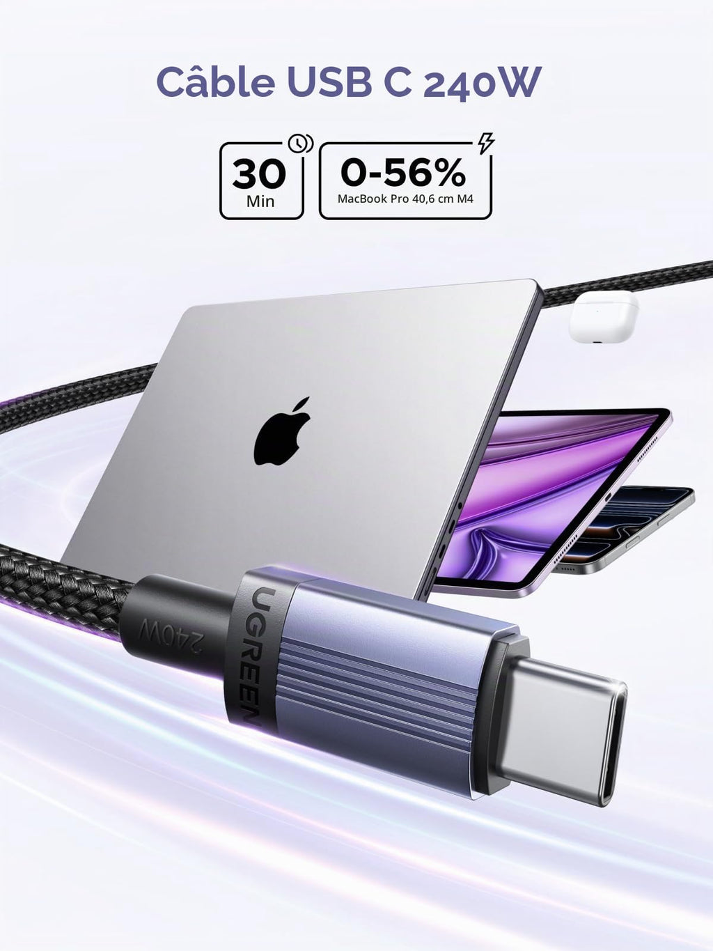 UGREEN Lot de 3 Câble USB C PD 3.1 5A 48V 240W Charge Rapide (1M)