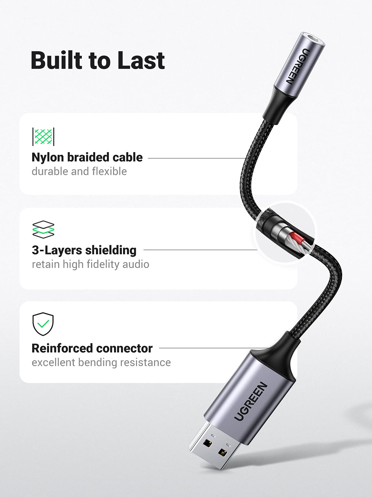 UGREEN Adaptateur USB vers Jack 3,5mm Carte Son Externe USB