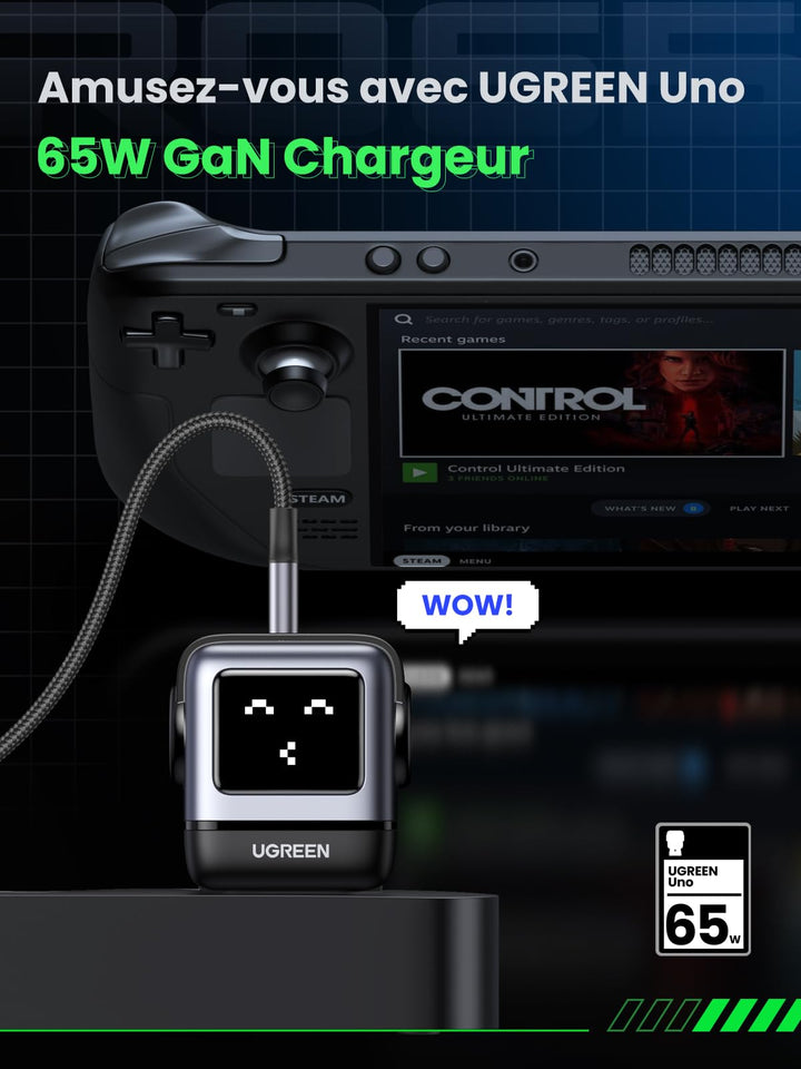 UGREEN Nexode RG RobotGaN 65W Chargeur USB C Rapide 3 Ports (Noir)