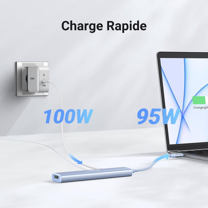 UGREEN Hub USB C 5 en 1 avec HDMI 4K 100W PD Charge 3 Ports USB 3.0 Adaptateur USB C (Bleu)