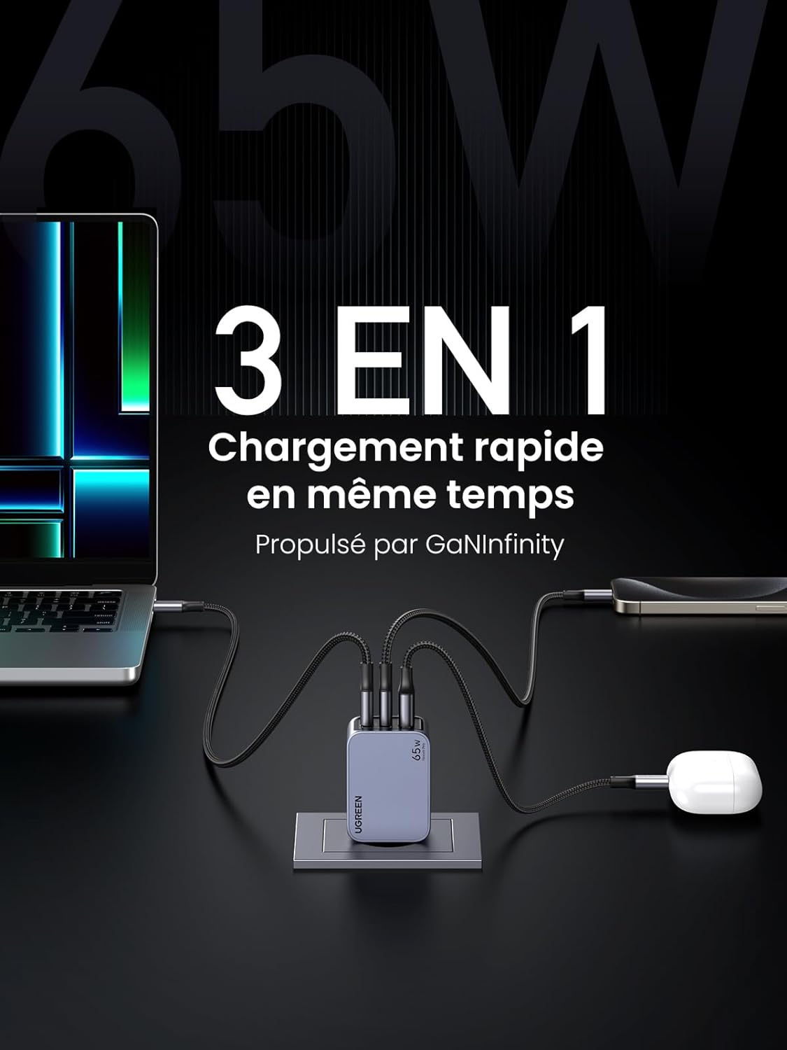 UGREEN Nexode Pro 65W 3 Port GaN Fast Chargeur