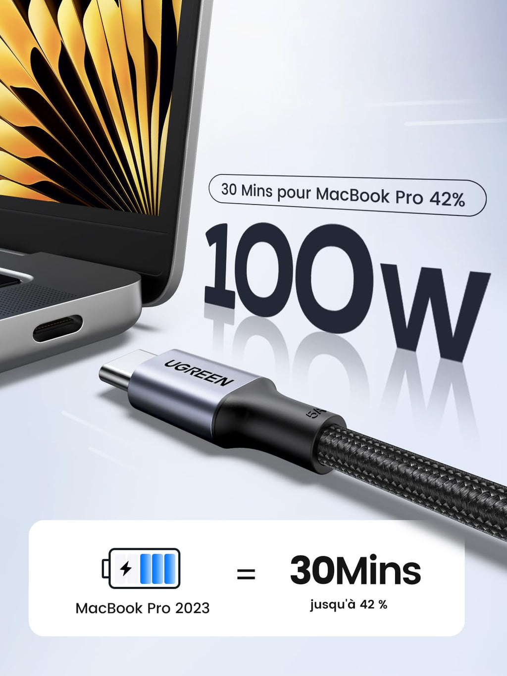 UGREEN Lot de 2 Câble USB C PD3.0 100W 5A 20V Charge Rapide (0,5M)