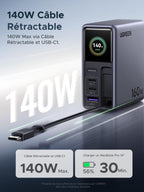 UGREEN Neoxde Pro 160W Chargeur USB C avec Écran Câble Rétractable