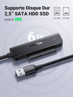 UGREEN Câble SATA USB 3.0 Adaptateur SATA USB pour Disques Durs 2,5 Pouces