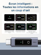 UGREEN Nexode Câble USB C 240W avec Écran LCD 48V 5A PD 3.1 (1M) | Type C Charge Rapide, Compatible avec MacBook Ordinateur Portable de Jeu iPad iPhone 17 Pro Max Air Galaxy S26 S25 Pixel 10.