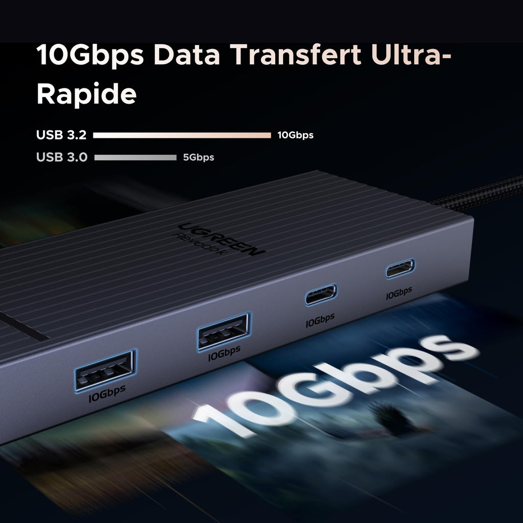 UGREEN Revodok Pro 207 Station d’accueil 7-en-1 (Double HDMI 4K@60Hz) -10gbps data transfert ultra-rapide