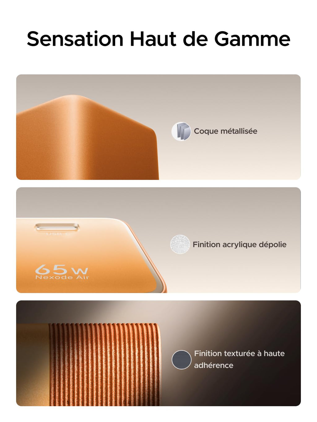 UGREEN Nexode Air 65W Chargeur USB C Rapide GaNInfinity avec Câble (Orange)