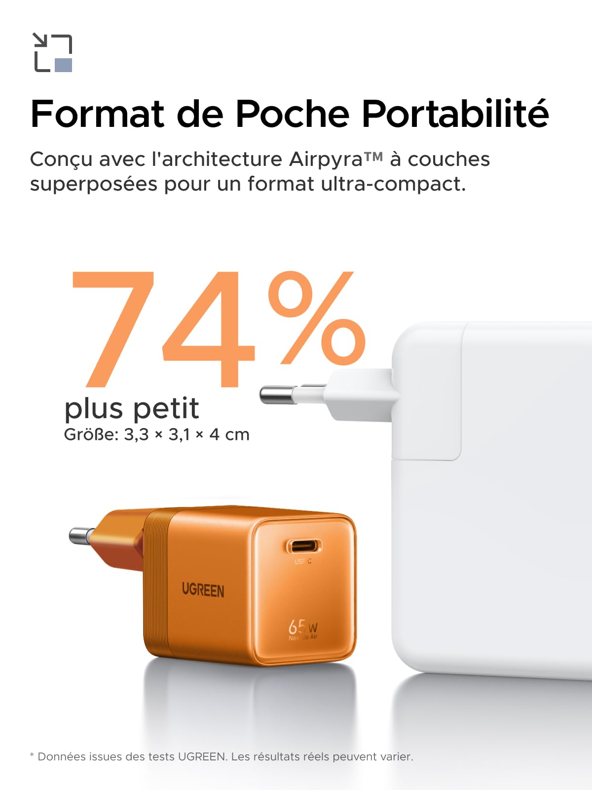 UGREEN Nexode Air 65W Chargeur USB C Rapide GaNInfinity avec Câble (Orange)