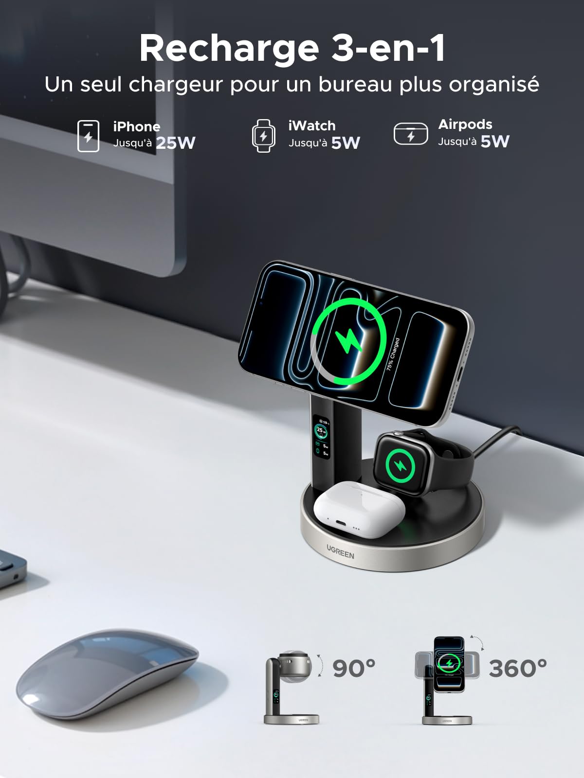 UGREEN MagFlow Pro 3 in 1 Induction Charger Qi2 25W, TEC Fan