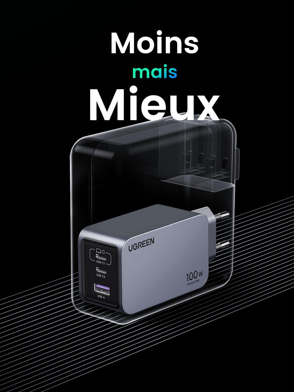 UGREEN Nexode Pro 100W 3 Port GaN Fast Chargeur