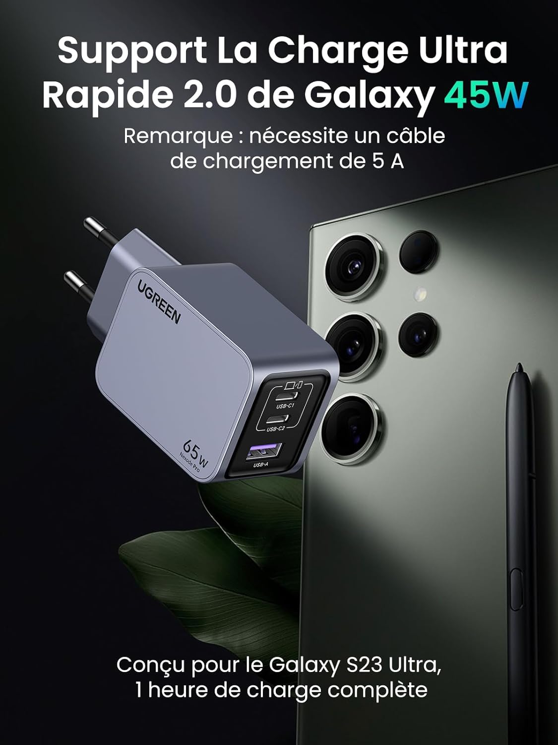 UGREEN Nexode Pro 65W 3 Port GaN Fast Chargeur