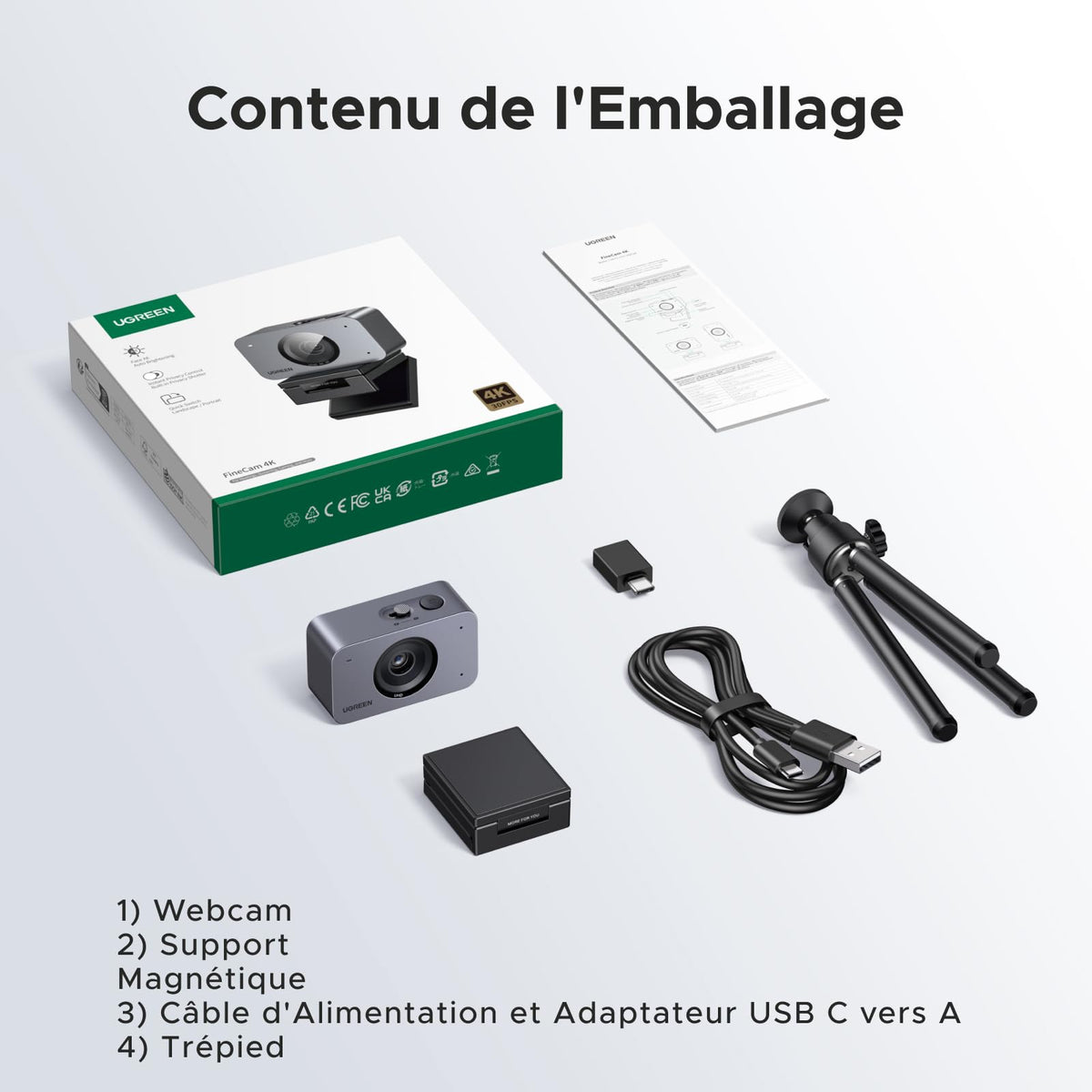 UGREEN FineCam 4K Webcam 30FPS Ultra HD Caméra USB A C PC Autofocus