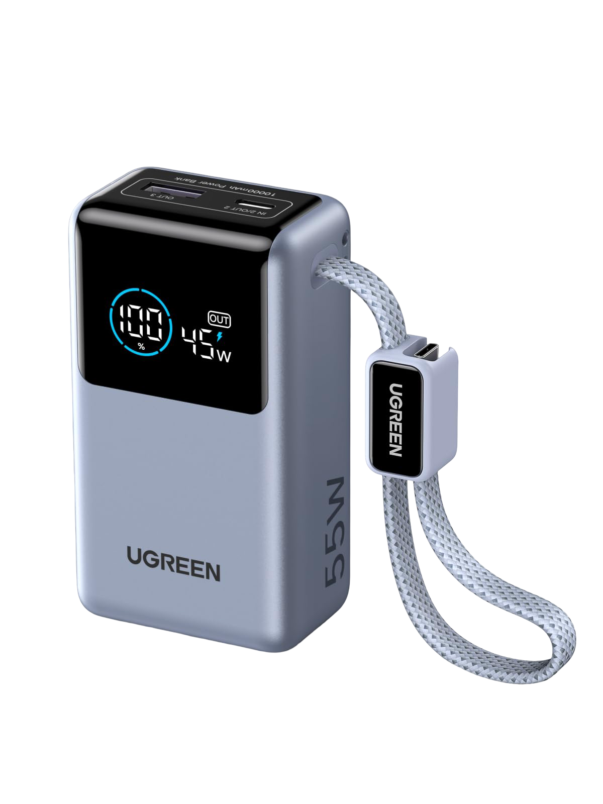 UGREEN Nexode Batterie Externe (10 000 mAh, 55 W, 3-en-1, Câble USB-C Intégré, Écran Numérique)