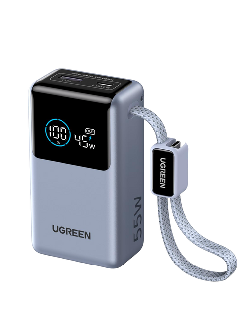 UGREEN Nexode Batterie Externe (10 000 mAh, 55 W, 3-en-1, Câble USB-C Intégré, Écran Numérique)