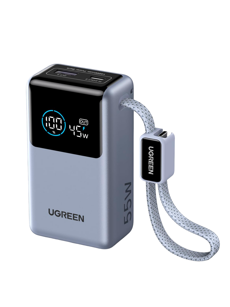 UGREEN Nexode Batterie Externe (10 000 mAh, 55 W, 3-en-1, Câble USB-C Intégré, Écran Numérique)