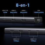 UGREEN Revodok 308 Docking Station Hub USB C 2 HDMI 4K 1 VGA 1080P Triple Affichage 8 en 1 Adaptateur USB C