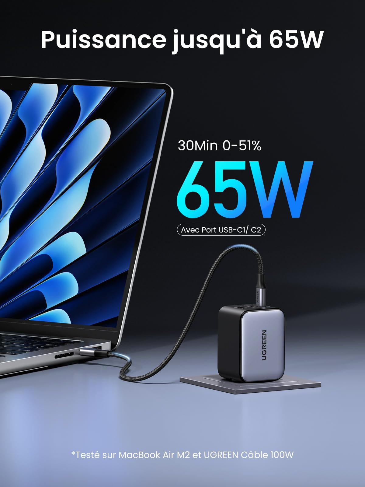 UGREEN Nexode X 65W Chargeur Rapide USB-C à 3 Ports -puissance jusqu'a 65w