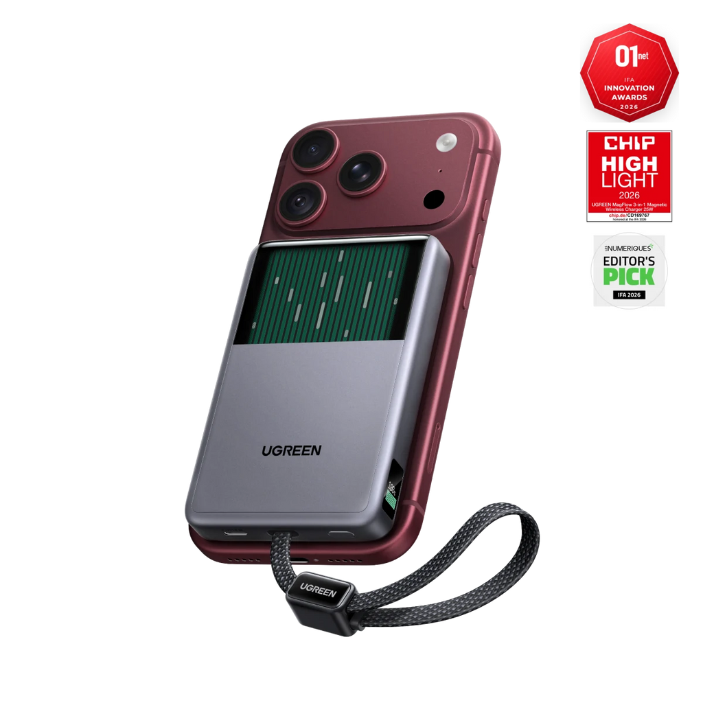 UGREEN MagFlow Pro Batterie Externe Magnétique (10 000 mAh, Qi2 25 W, Câble USB-C Intégré 45 W)