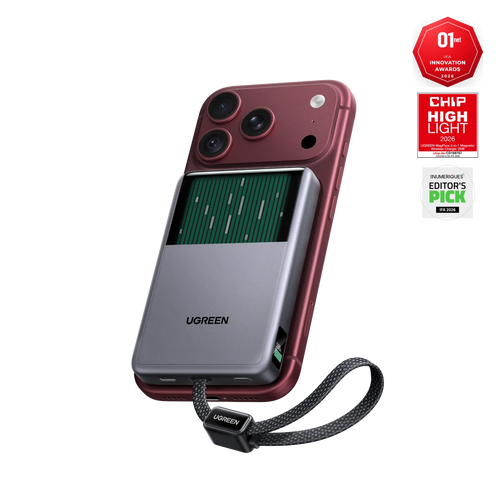 UGREEN MagFlow Pro Batterie Externe Magnétique (10 000 mAh, Qi2 25 W, Câble USB-C Intégré 45 W)